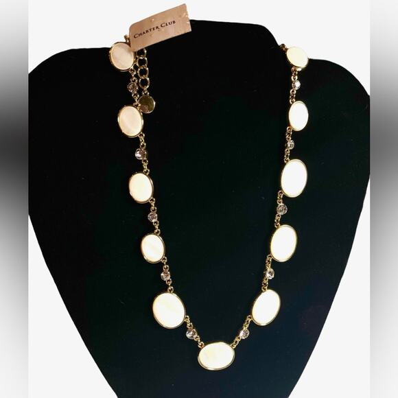 NEW Charter Club Station NECKLACE  17" Gold Crystal Stone & Shell Oval Circles - Picture 6 of 7